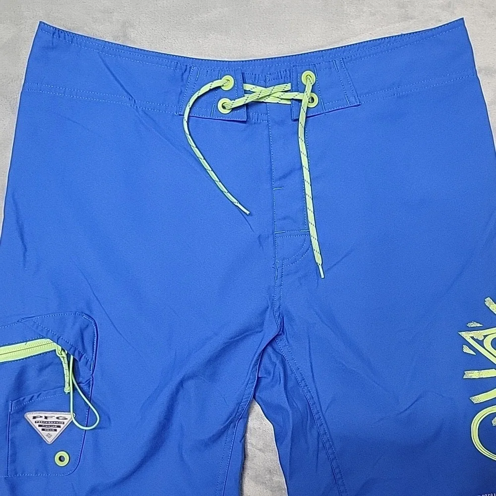 Columbia Shorts Mens 34x11 Blue Board PFG Performance Fishing Gear Omni-Shield